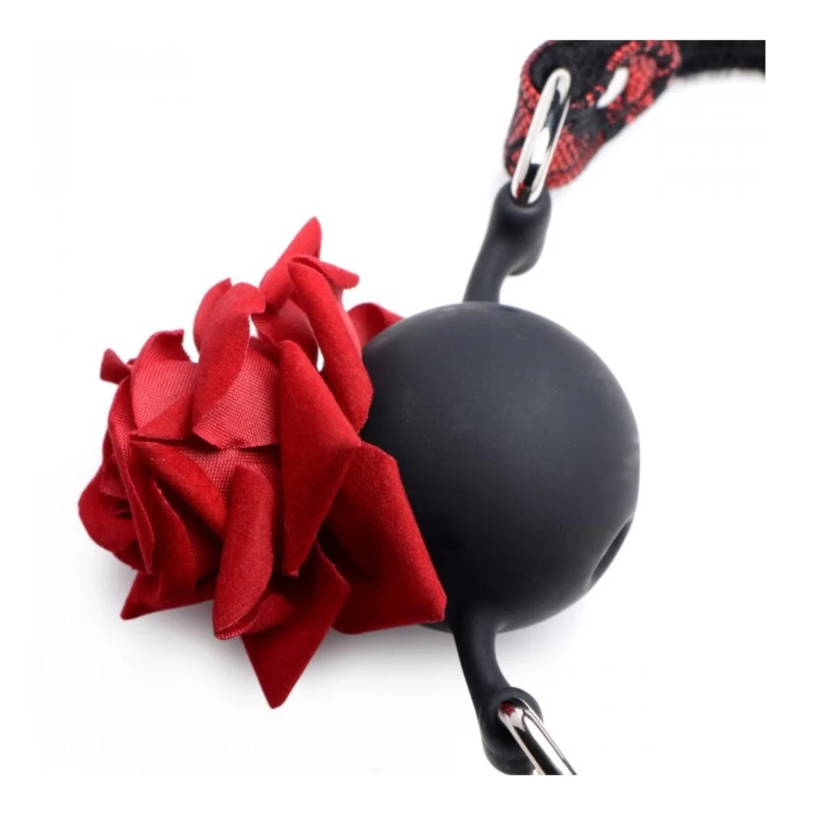Master Series Full Bloom Silicone Ball Gag With Rose Red Black - Image 3