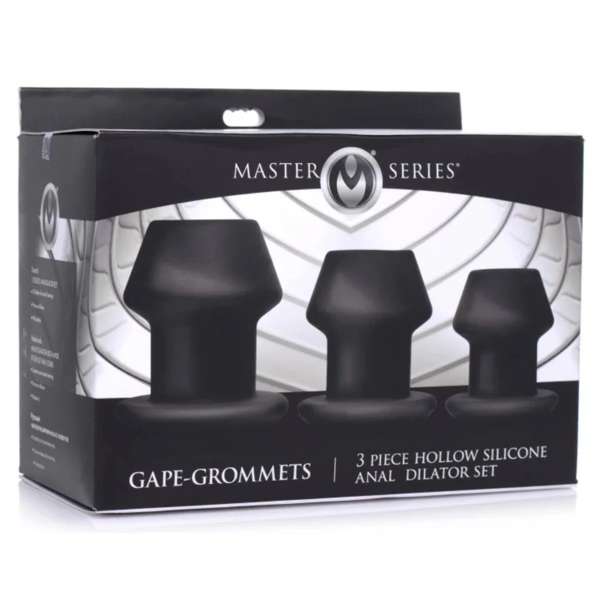 Master Series Gape-Grommets 3 Piece Hollow Anal Dilator Set Silicone Black - Image 2