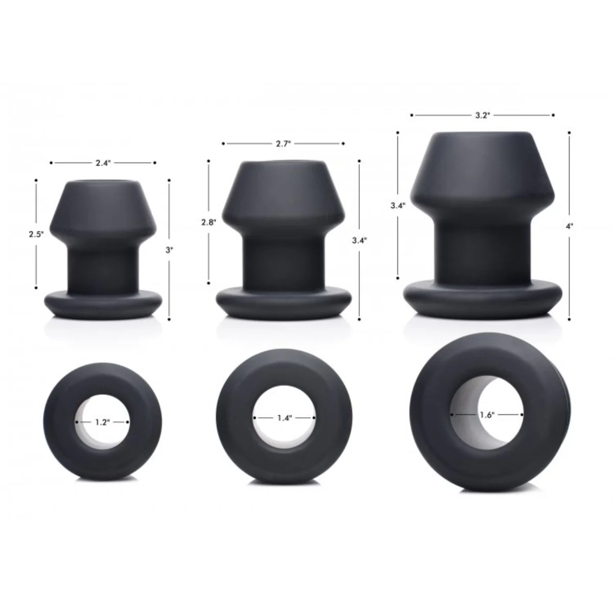 Master Series Gape-Grommets 3 Piece Hollow Anal Dilator Set Silicone Black - Image 4