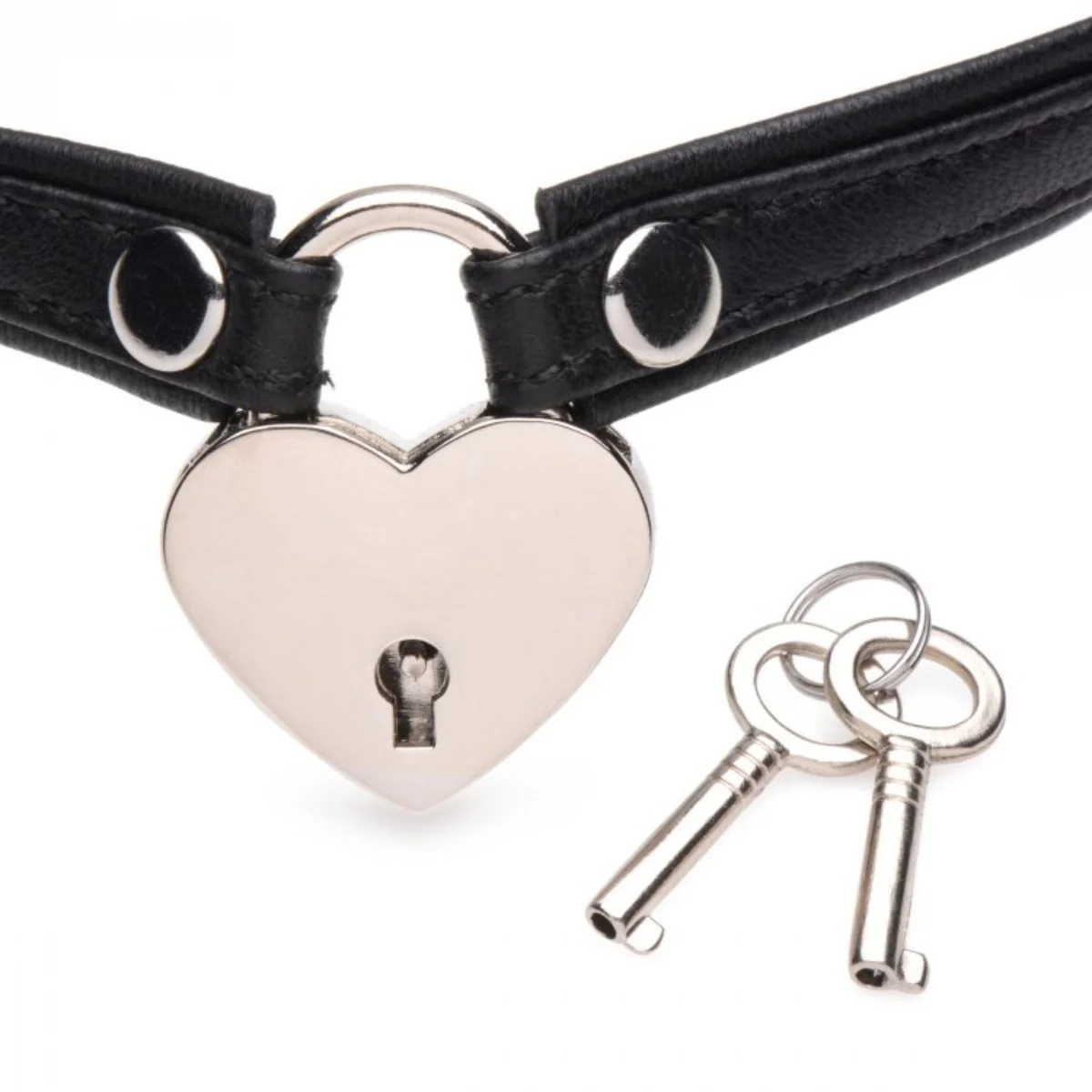 Master Series Heart Lock Leather Choker With Lock & Key Black - Image 3