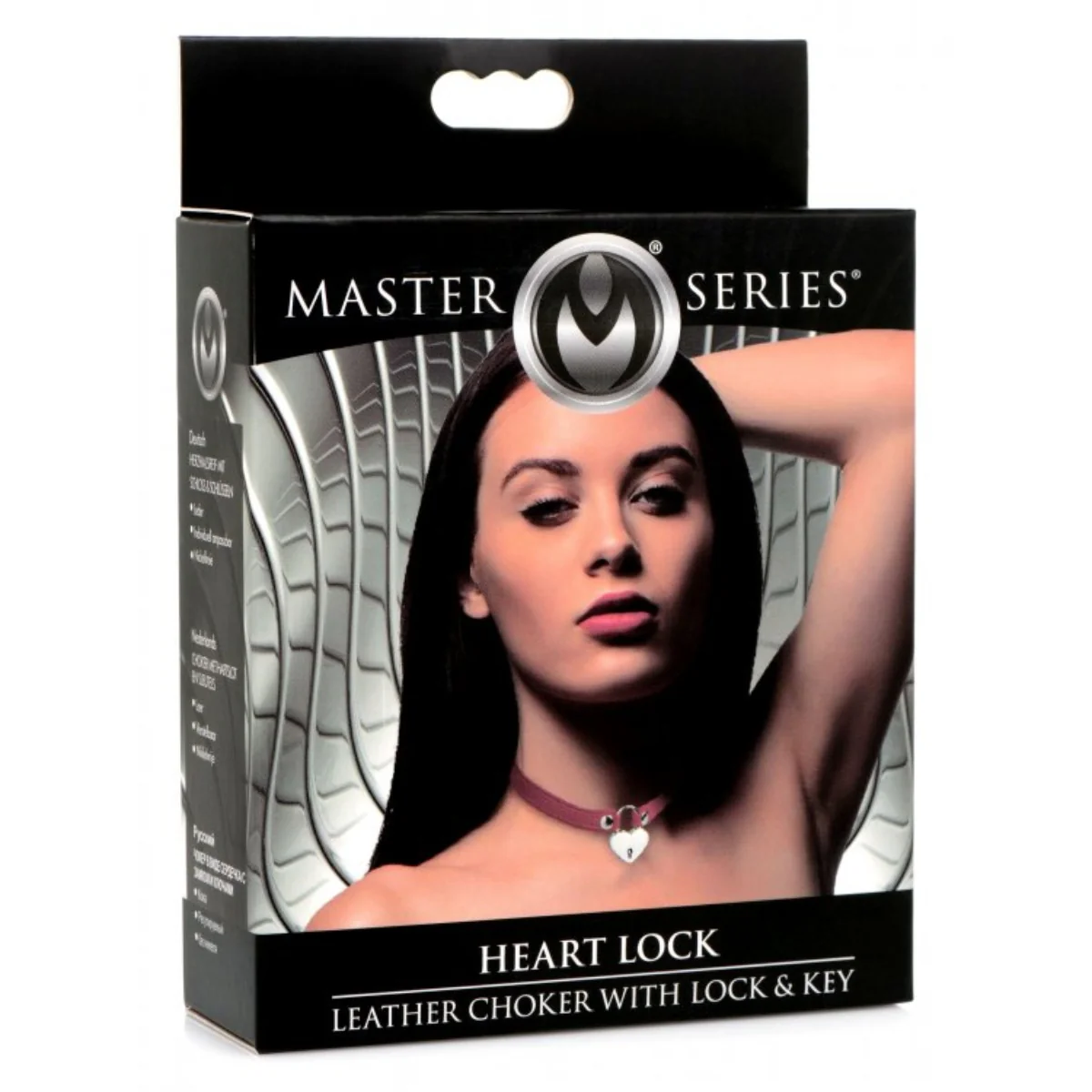 Master Series Heart Lock Leather Choker With Lock & Key Red - Image 2