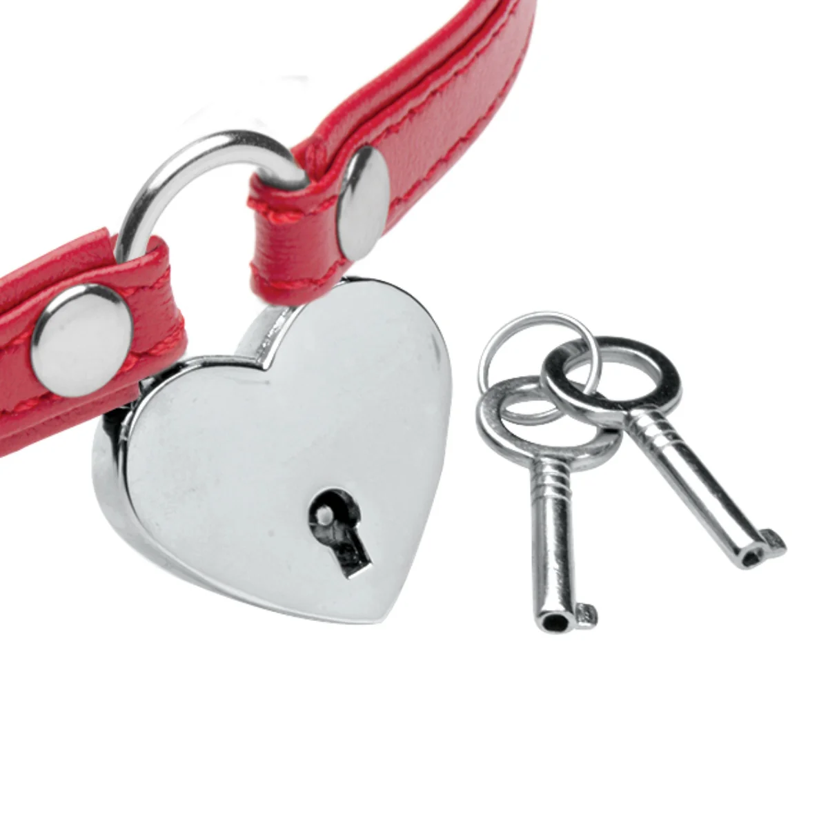 Master Series Heart Lock Leather Choker With Lock & Key Red - Image 3