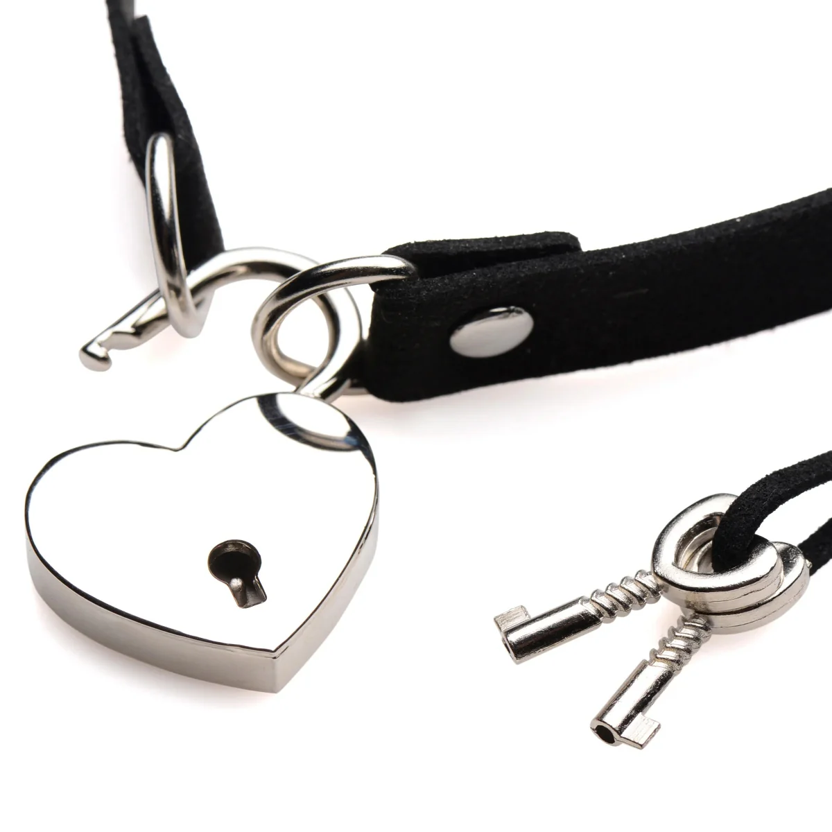 Master Series Lock-It Heart Lock & Key Choker Black Silver - Image 3