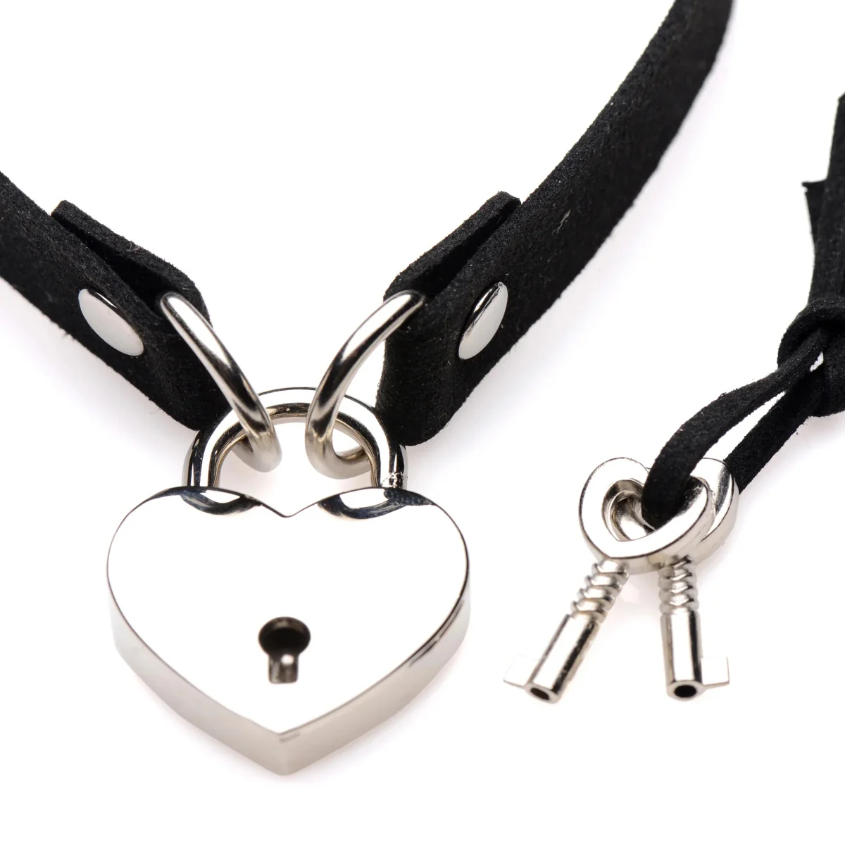 Master Series Lock-It Heart Lock & Key Choker Black Silver - Image 4