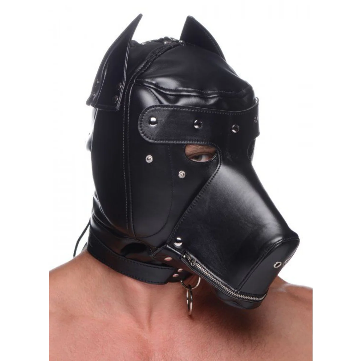 Master Series Muzzled Universal BDSM Hood With Removable Muzzle Black - Image 3