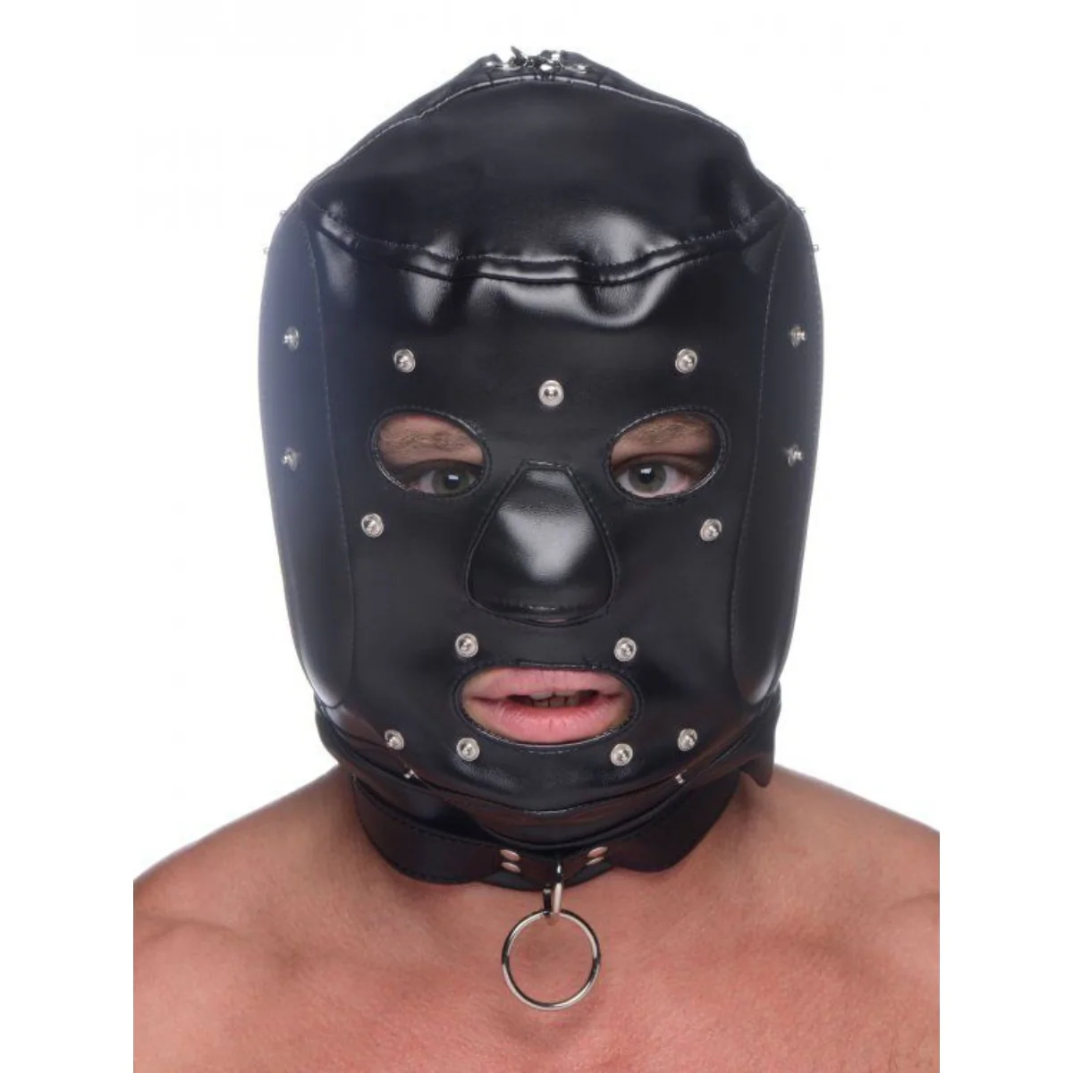 Master Series Muzzled Universal BDSM Hood With Removable Muzzle Black - Image 4