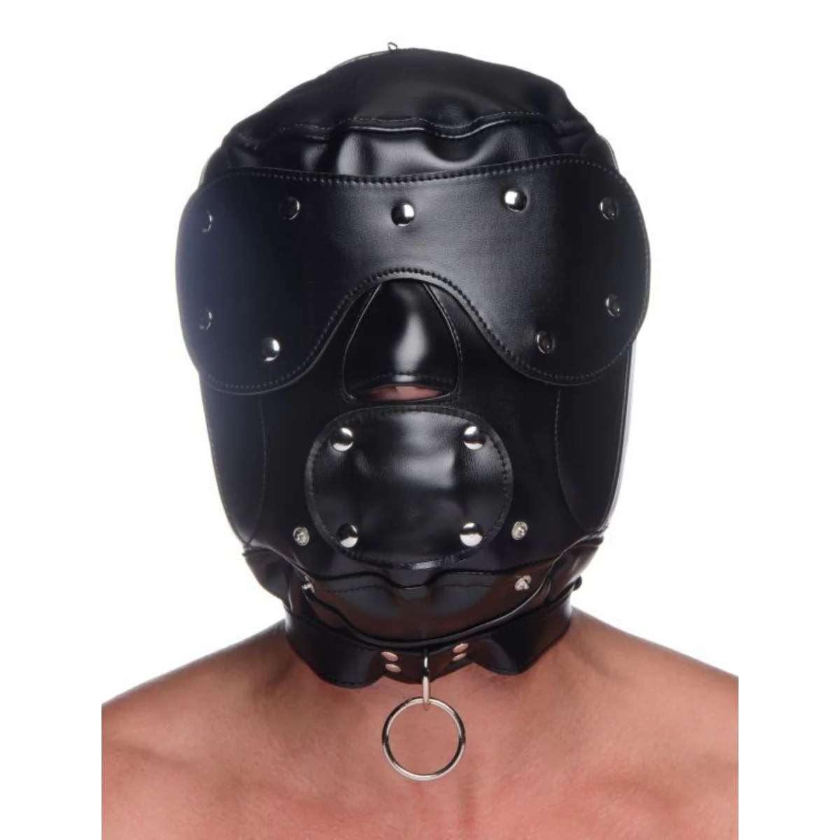 Master Series Muzzled Universal BDSM Hood With Removable Muzzle Black - Image 5