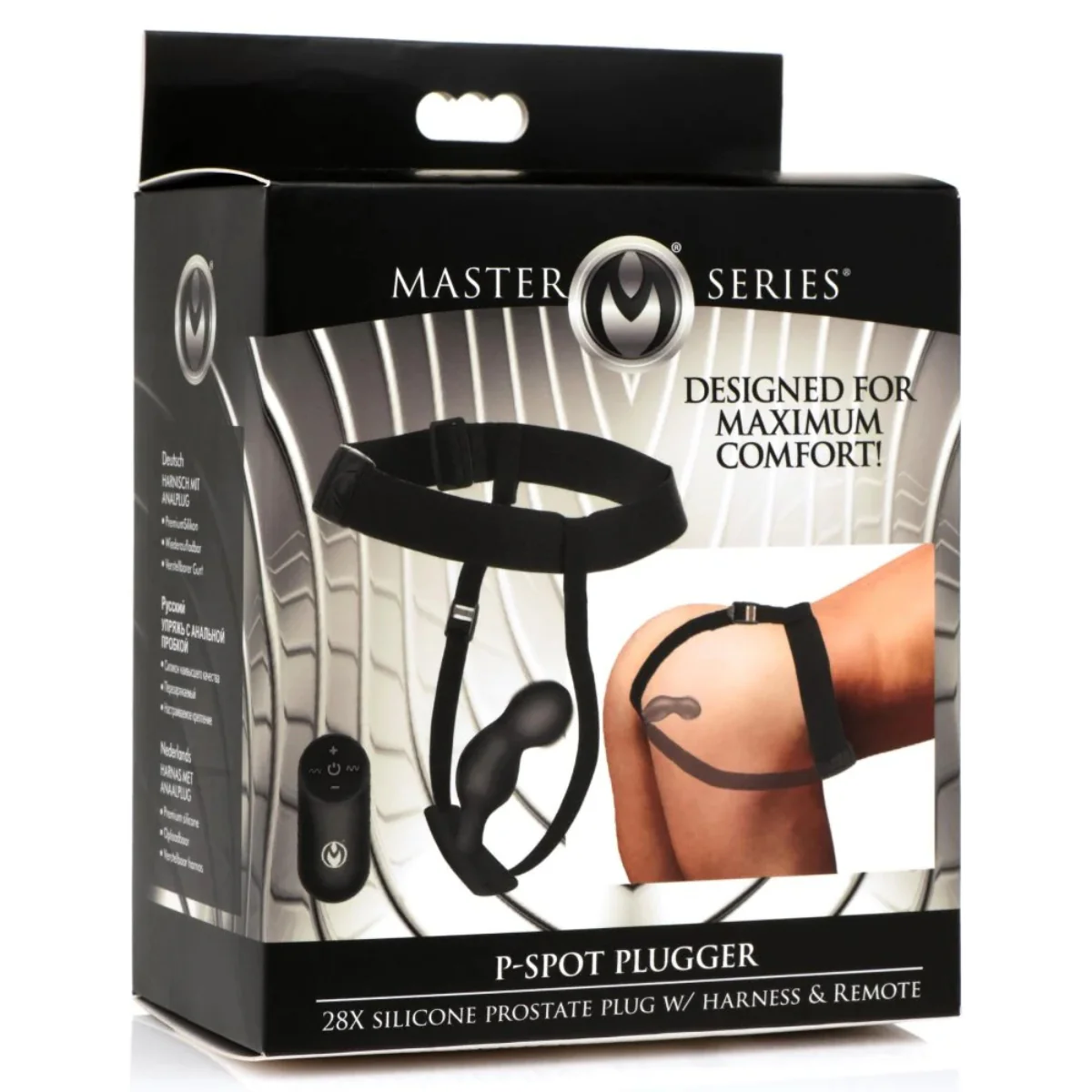 Master Series P-Spot Plugger 28X Silicone Prostate Plug With Harness & Remote Control Black - Image 2