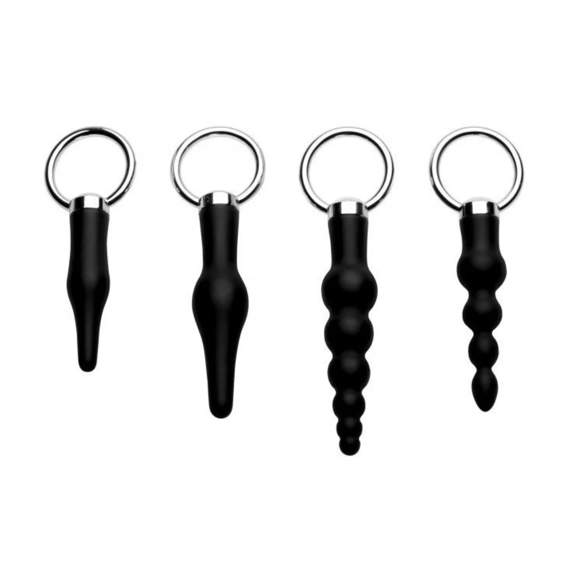 Master Series Ringed Rimmers 4 Piece Anal Ringed Butt Plug Set Silicone Black