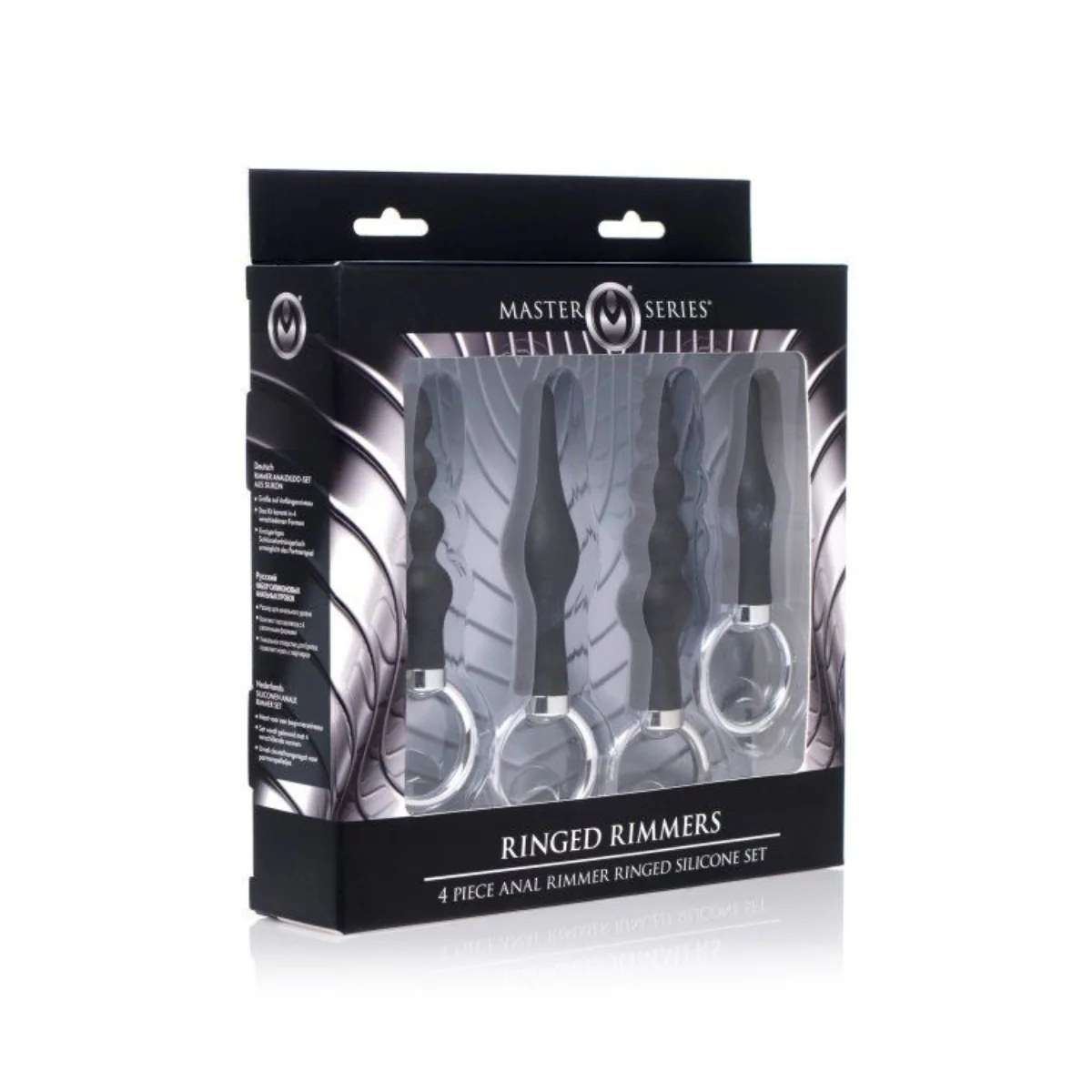 Master Series Ringed Rimmers 4 Piece Anal Ringed Butt Plug Set Silicone Black - Image 2
