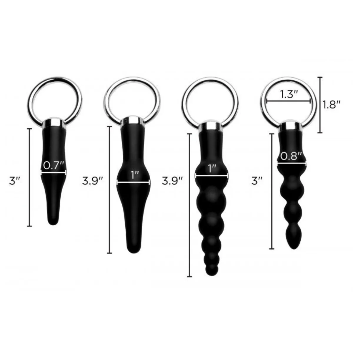Master Series Ringed Rimmers 4 Piece Anal Ringed Butt Plug Set Silicone Black - Image 3