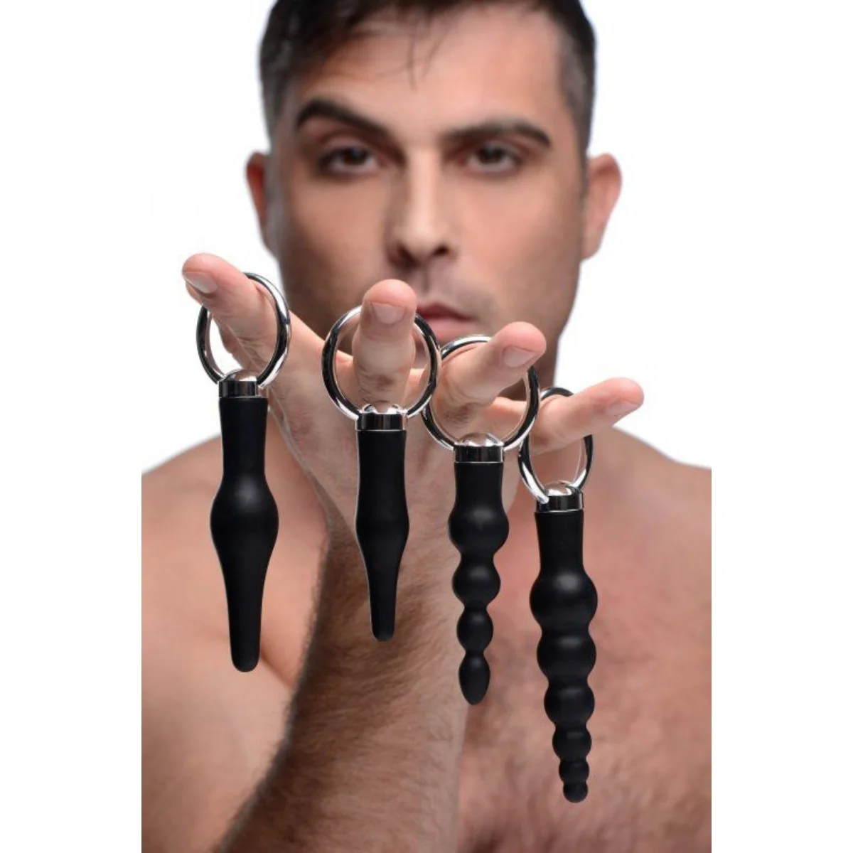 Master Series Ringed Rimmers 4 Piece Anal Ringed Butt Plug Set Silicone Black - Image 5