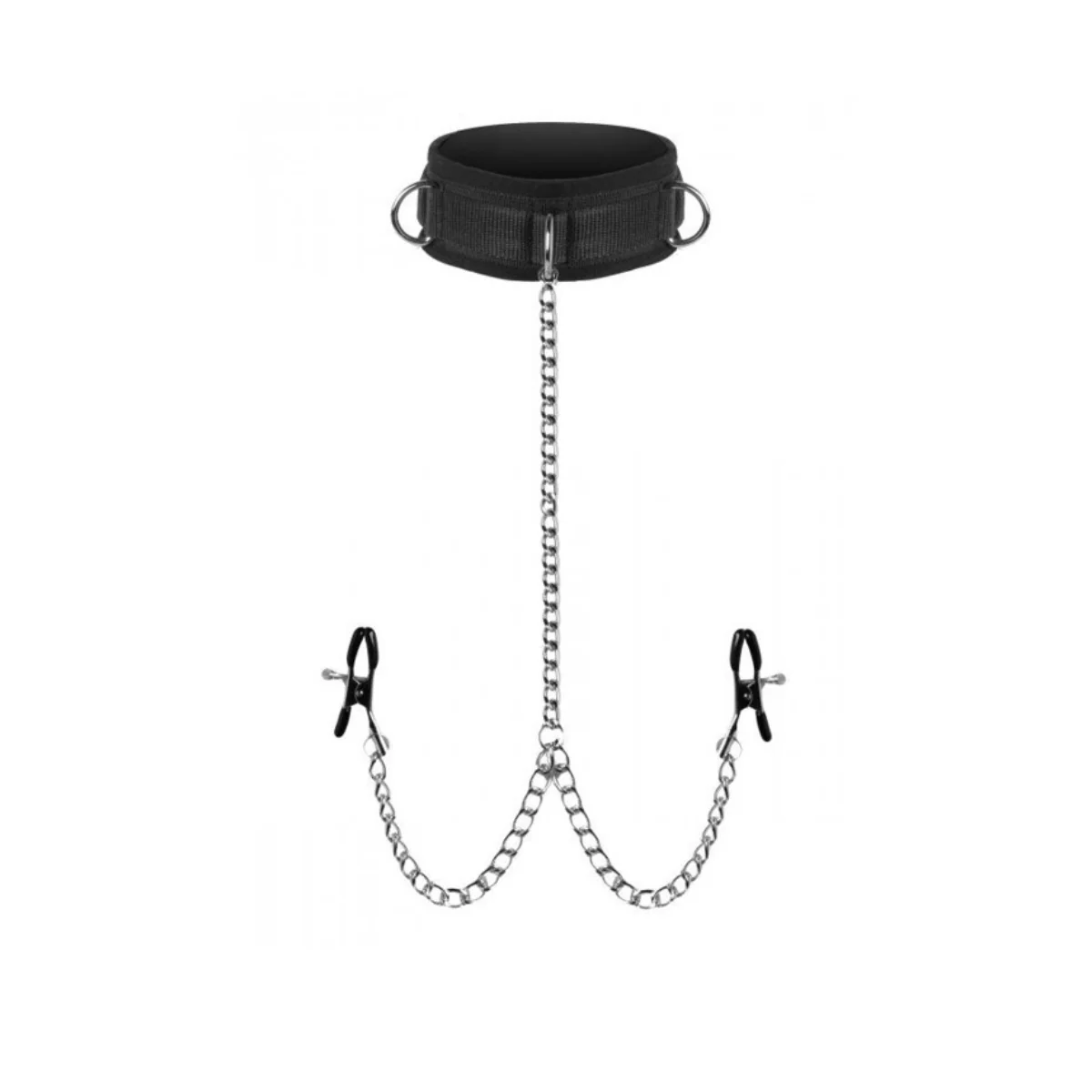 Master Series Submission Collar And Nipple Clamp Union Set Black Silver