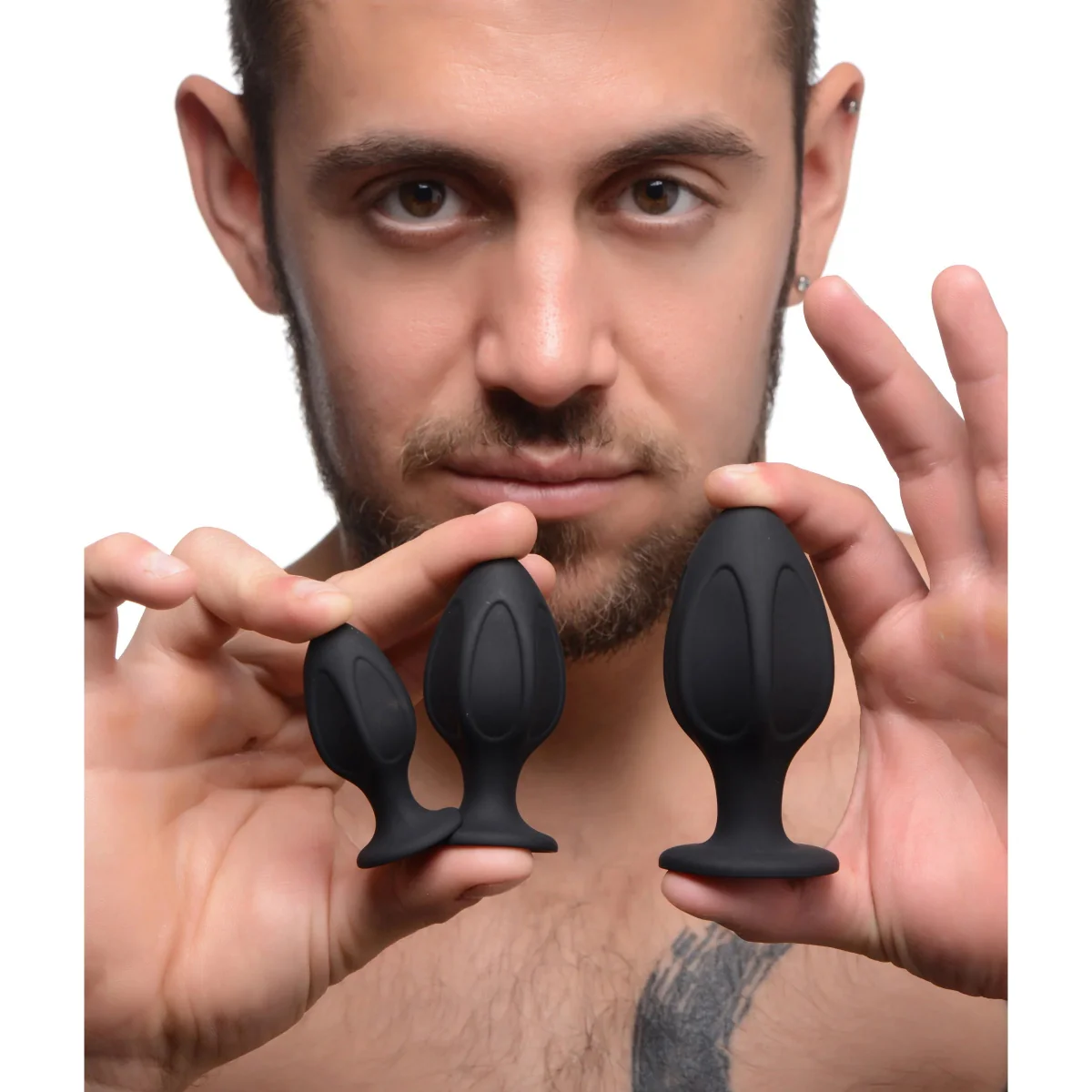 Master Series Triple Juicers Silicone Anal Trainer Butt Plug Set Black - Image 5