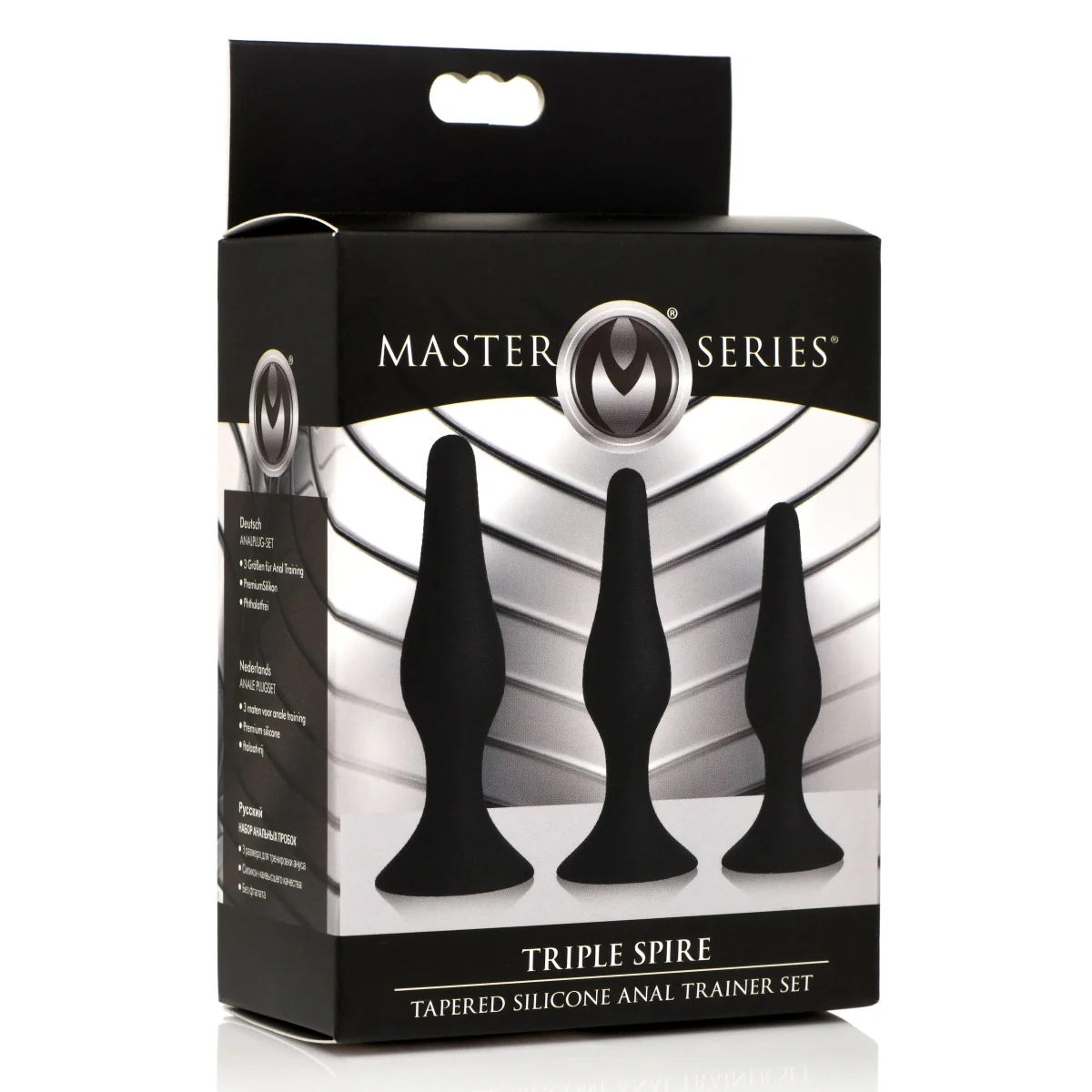 Master Series Triple Spire Tapered Silicone Anal Trainer Butt Plug Set Black - Image 2