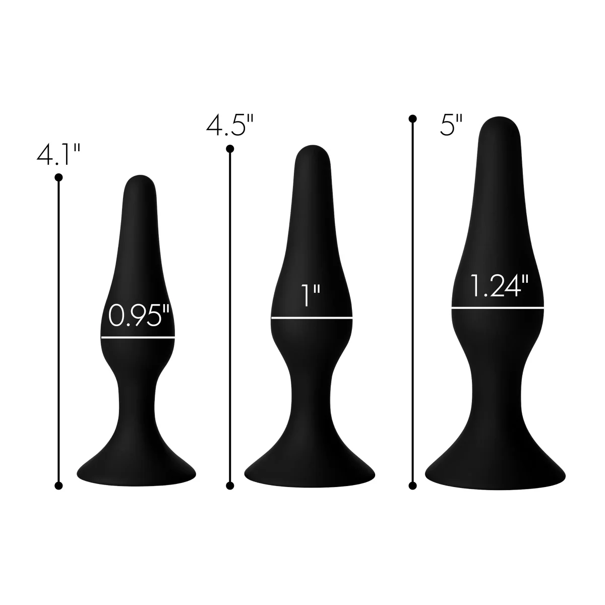 Master Series Triple Spire Tapered Silicone Anal Trainer Butt Plug Set Black - Image 3