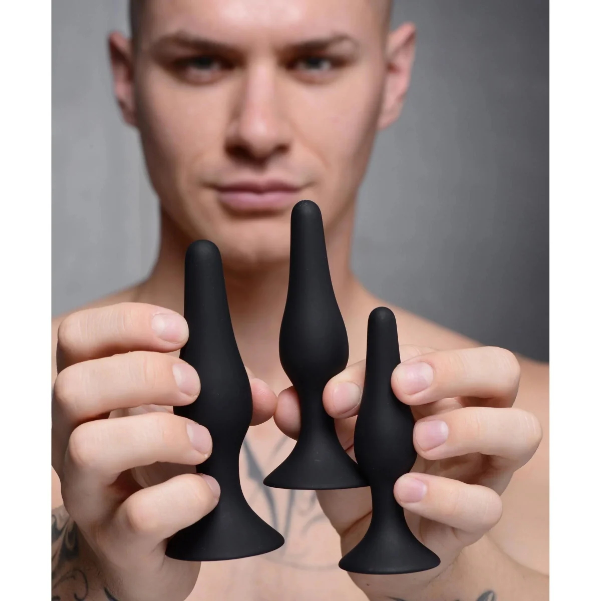 Master Series Triple Spire Tapered Silicone Anal Trainer Butt Plug Set Black - Image 4