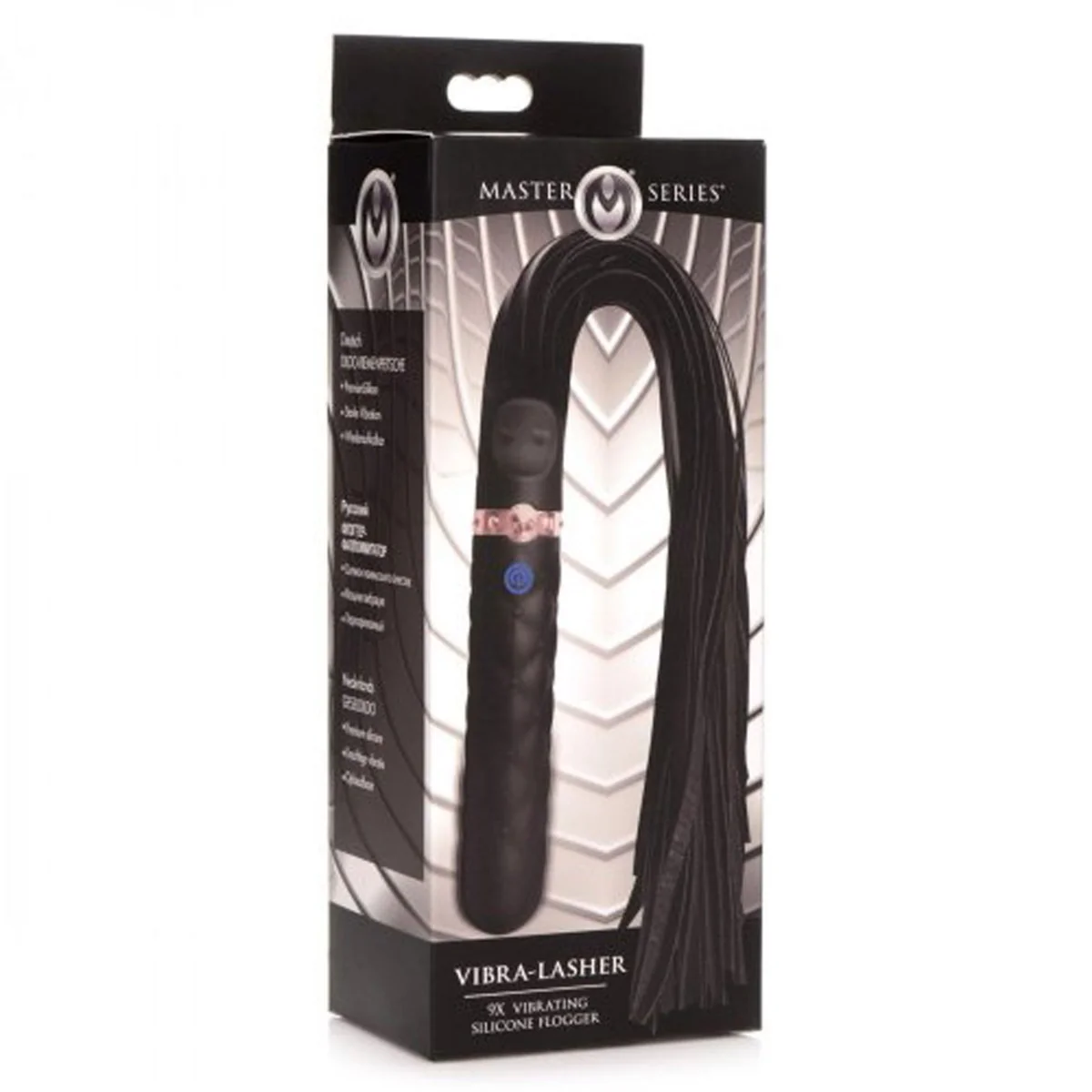 Master Series Vibra Lasher 9X Vibrating Silicone Flogger With Dildo Handle Black - Image 2