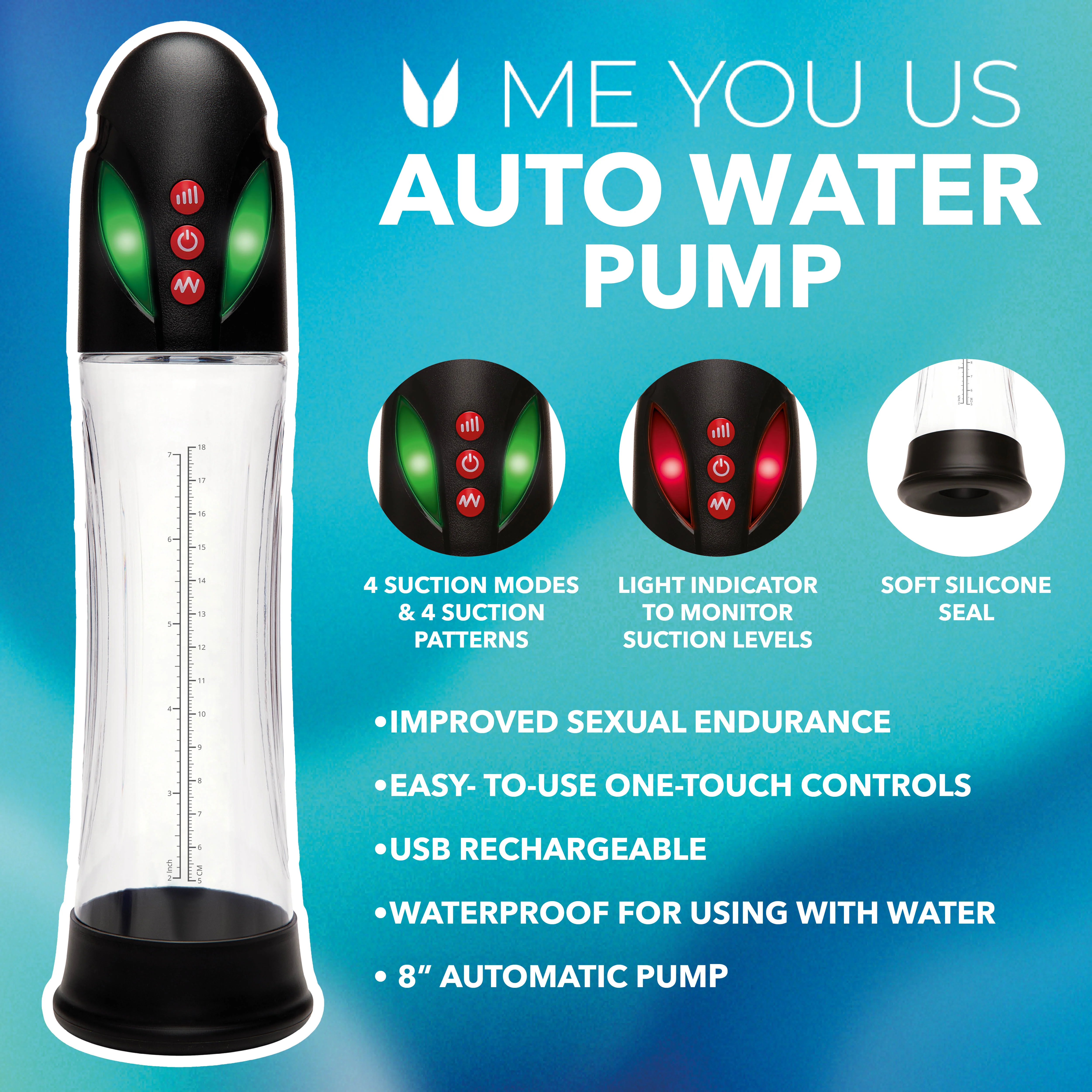 Me You Us Auto Water Suction Penis Pump Clear - Image 10