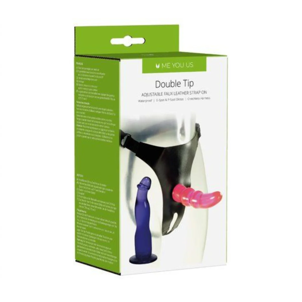 Me You Us Double Tip Adjustable Faux Leather Strap-On Black - Image 2