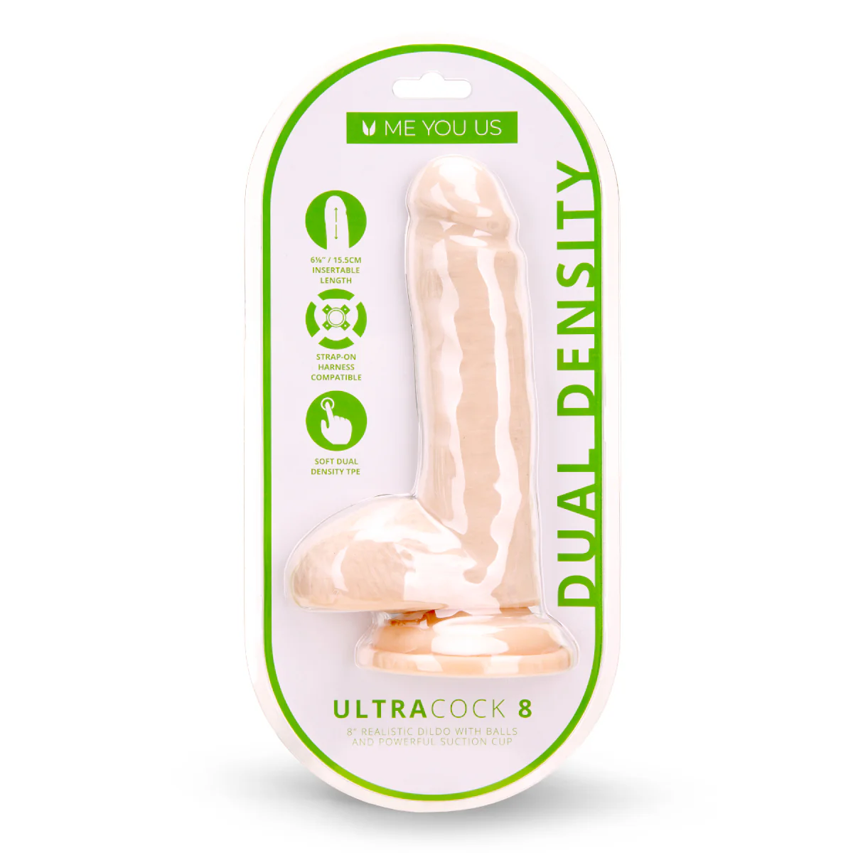 Me You Us Ultra Cock Dual Density Dildo With Balls Pink 8 Inch - Image 2