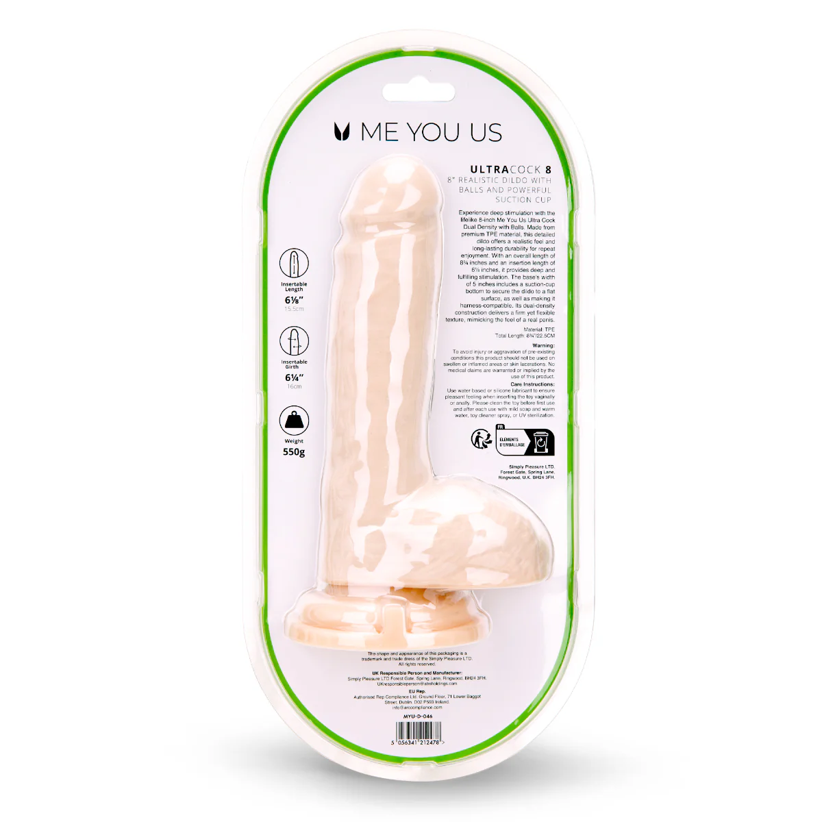Me You Us Ultra Cock Dual Density Dildo With Balls Pink 8 Inch - Image 5