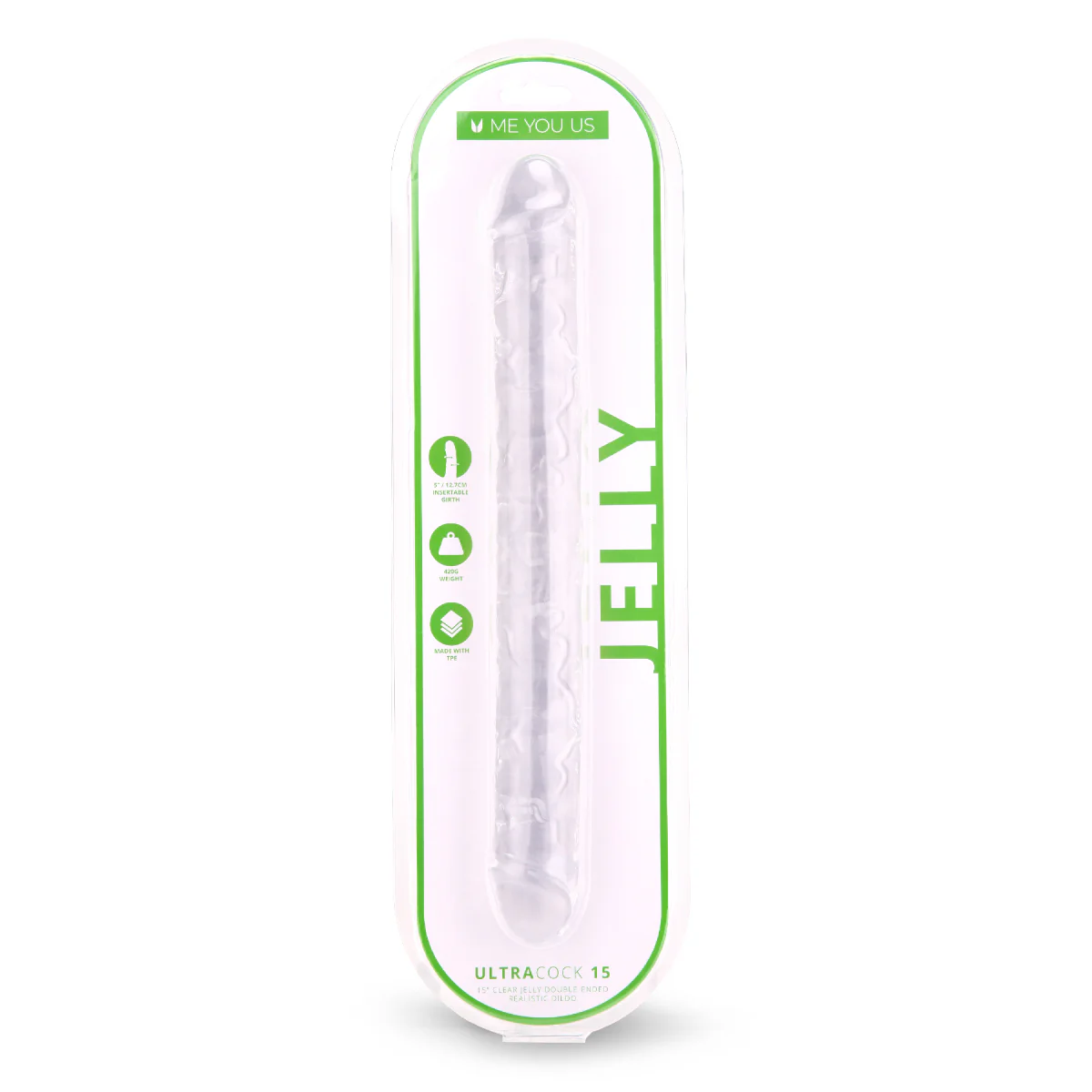 Me You Us Ultra Cock Jelly Double Ended Dildo Clear 15 Inch - Image 2