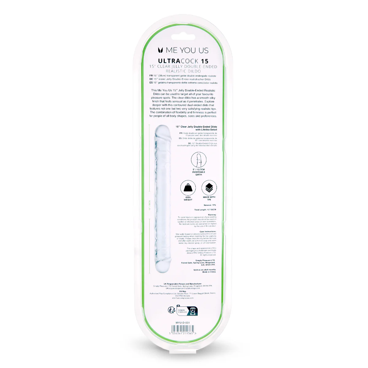 Me You Us Ultra Cock Jelly Double Ended Dildo Clear 15 Inch - Image 8