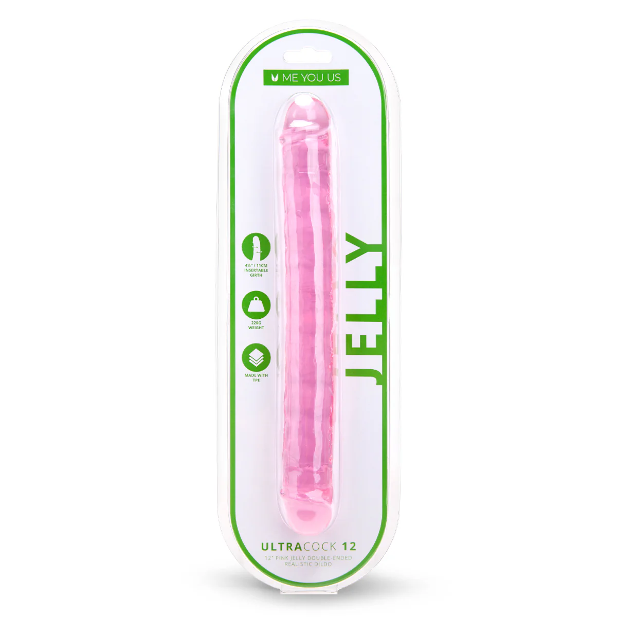 Me You Us Ultra Cock Jelly Double Ended Dildo Pink 12 Inch - Image 2