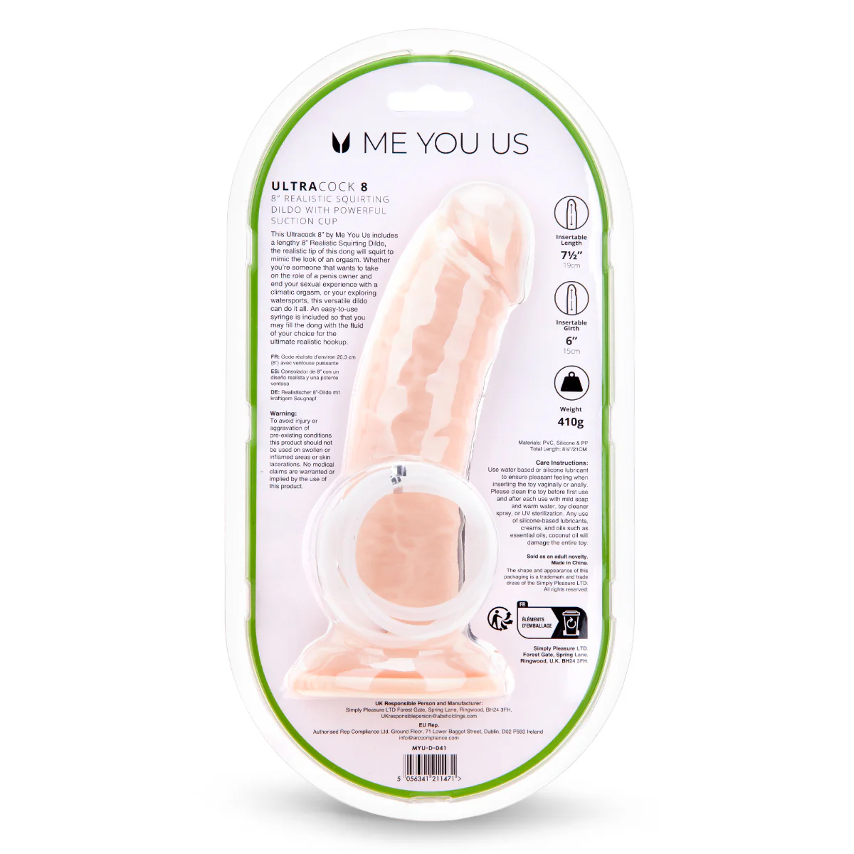 Me You Us Ultra Cock Realistic Squirting Dildo Pink 8 Inch - Image 4