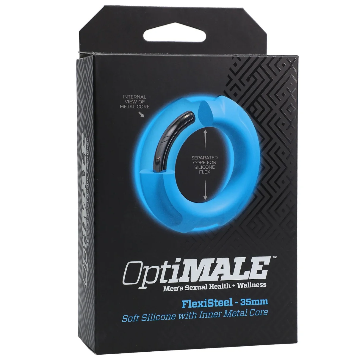 OptiMALE FlexiSteel Silicone Metal Core Cock Ring Blue 35mm - Image 2