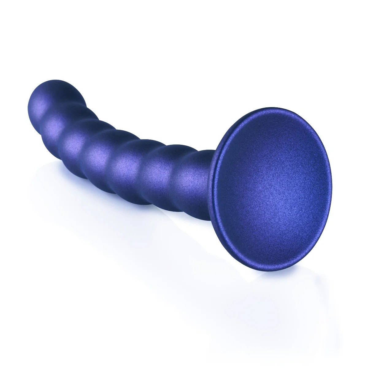 Ouch Beaded Silicone G-Spot Dildo Metallic Blue 6.5 Inch - Image 3