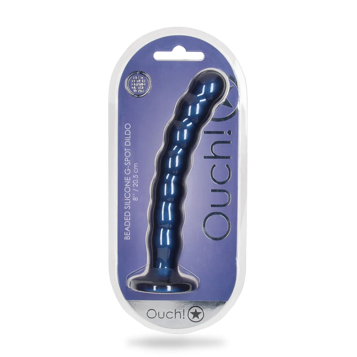 Ouch Beaded Silicone G-Spot Dildo Metallic Blue 8 Inch - Image 2