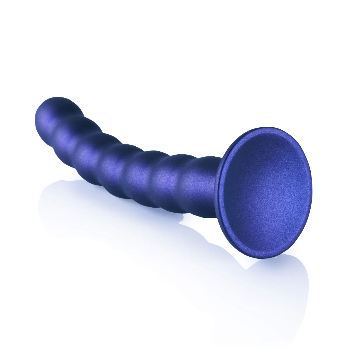 Ouch Beaded Silicone G-Spot Dildo Metallic Blue 8 Inch - Image 3