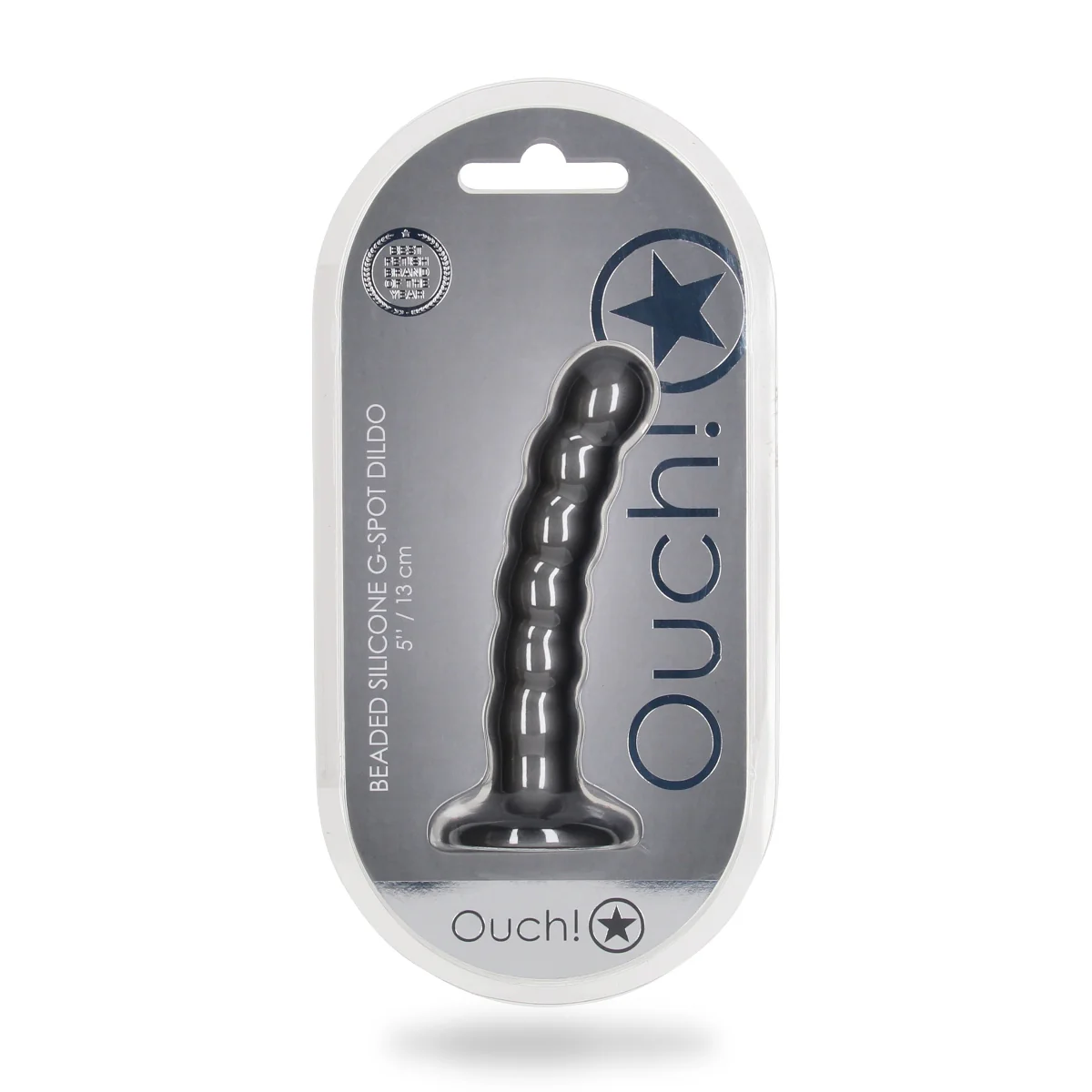 Ouch Beaded Silicone G-Spot Dildo Metallic Grey 5 Inch - Image 2