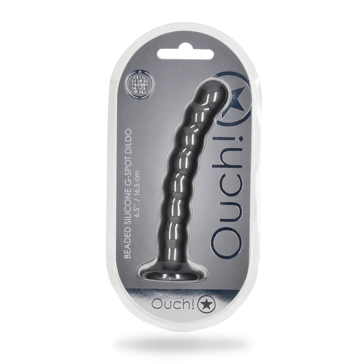 Ouch Beaded Silicone G-Spot Dildo Metallic Grey 6.5 Inch - Image 2