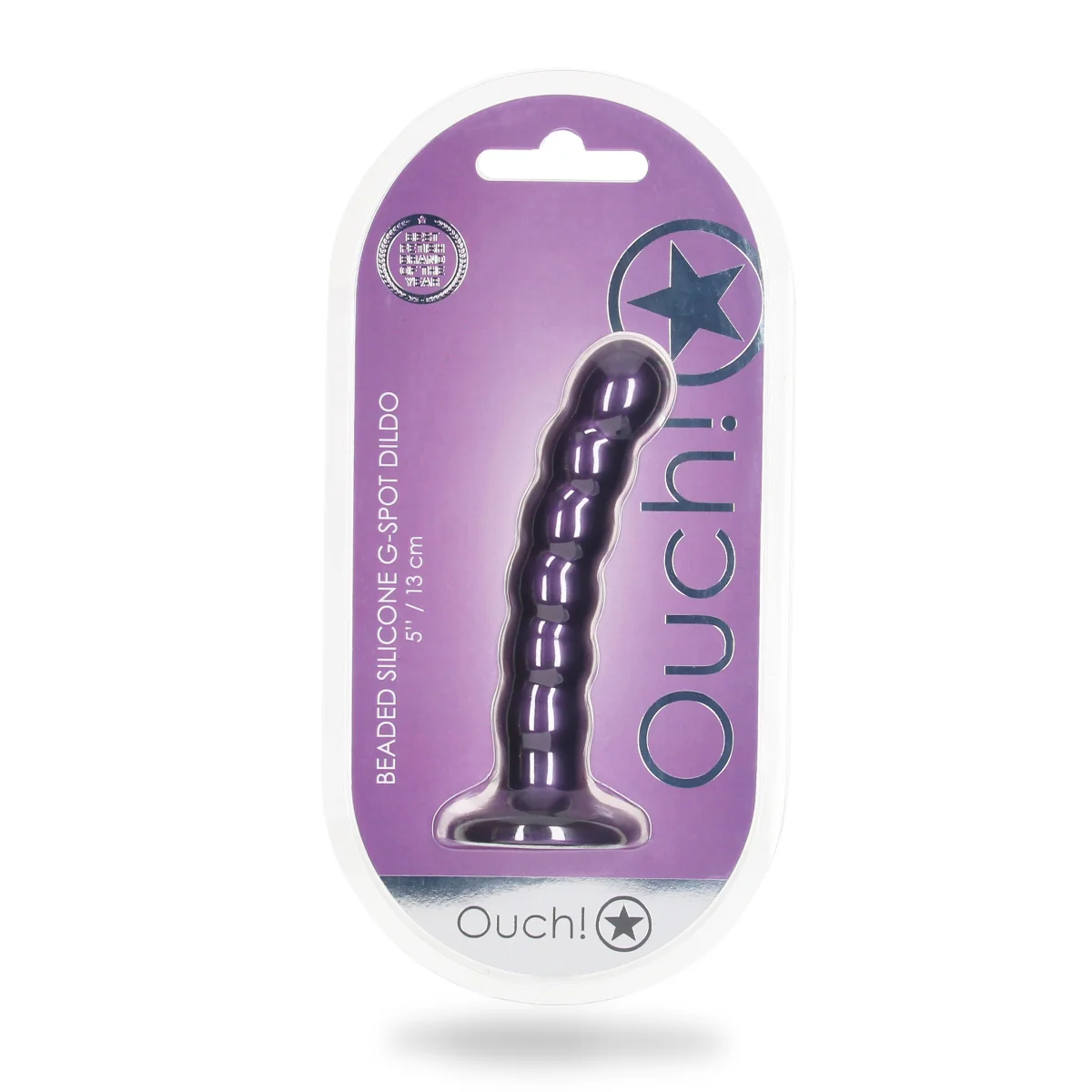 Ouch Beaded Silicone G-Spot Dildo Metallic Purple 5 Inch - Image 2
