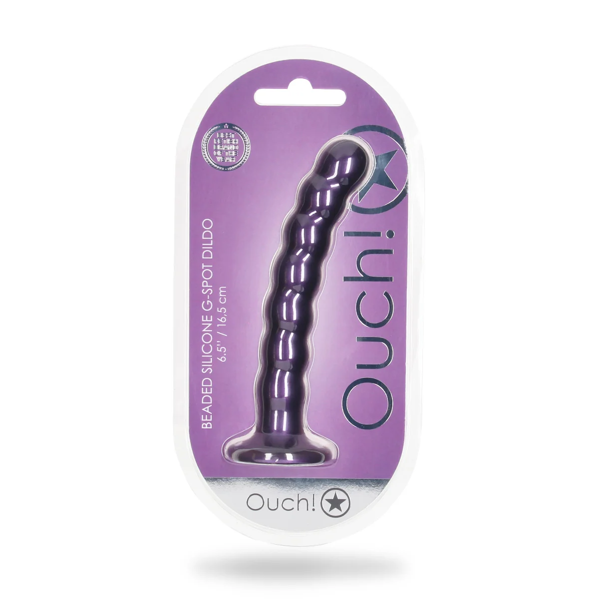 Ouch Beaded Silicone G-Spot Dildo Metallic Purple 6.5 Inch - Image 2