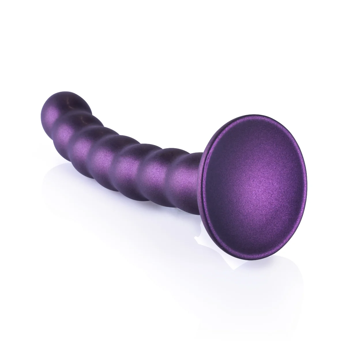 Ouch Beaded Silicone G-Spot Dildo Metallic Purple 6.5 Inch - Image 3
