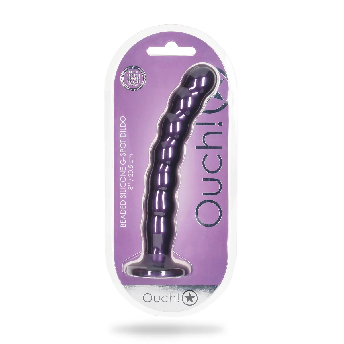Ouch Beaded Silicone G-Spot Dildo Metallic Purple 8 Inch - Image 2