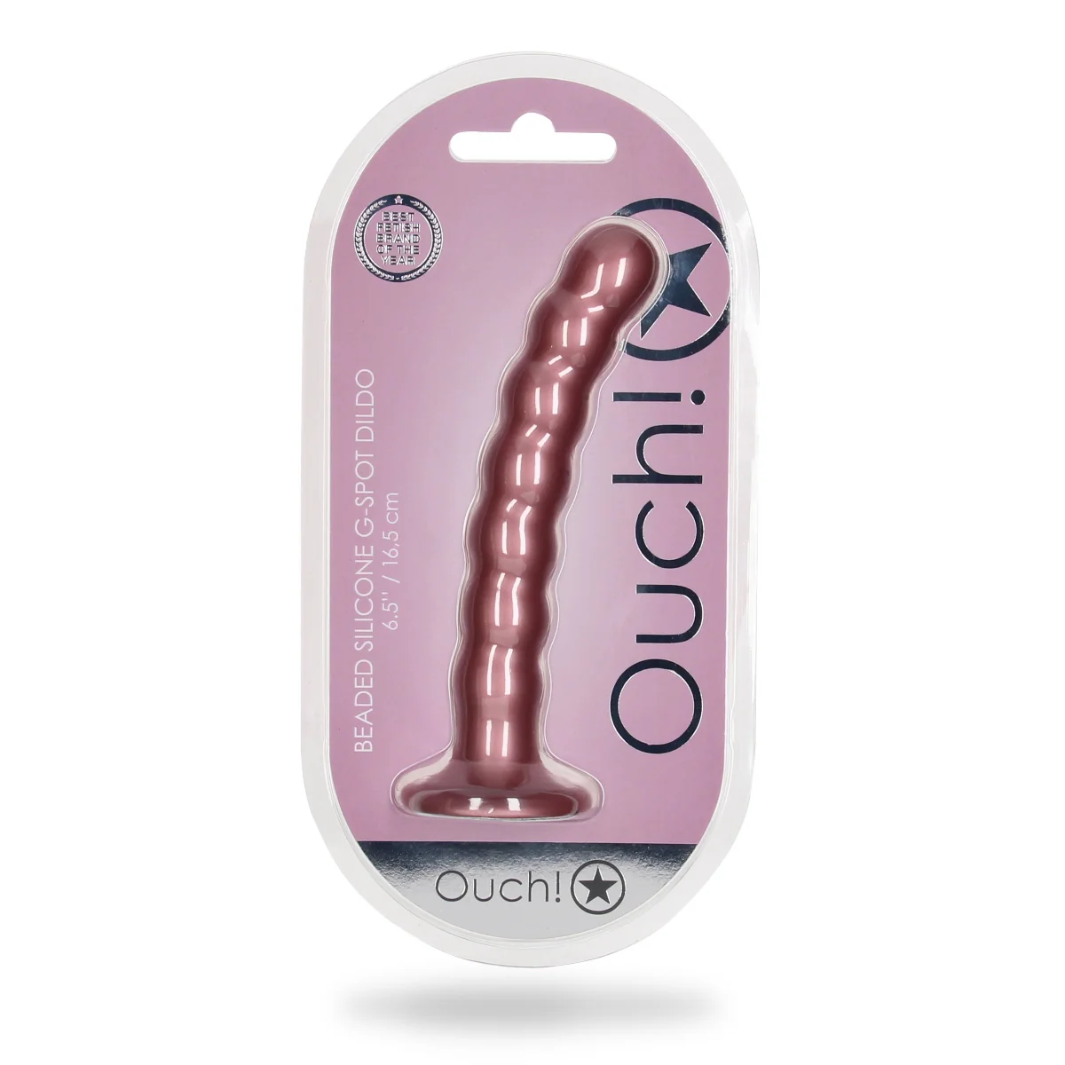 Ouch Beaded Silicone G-Spot Dildo Metallic Rose 6.5 Inch - Image 2