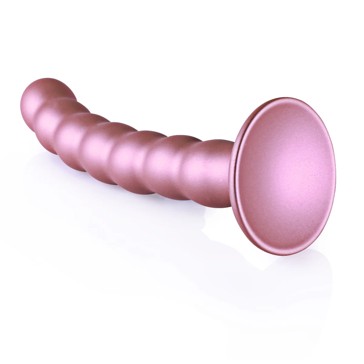Ouch Beaded Silicone G-Spot Dildo Metallic Rose 6.5 Inch - Image 3