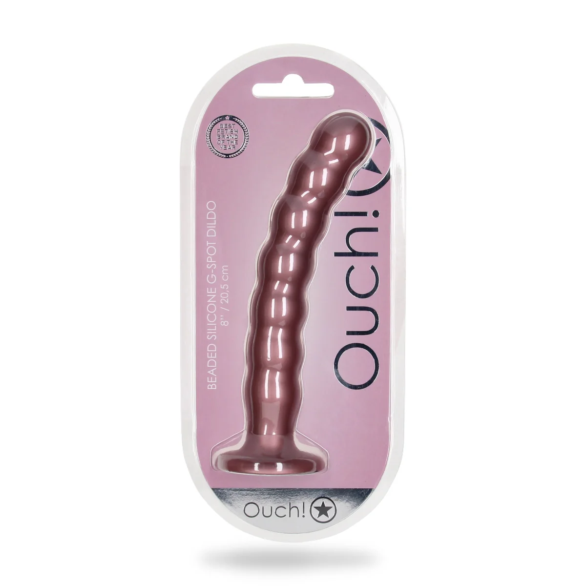 Ouch Beaded Silicone G-Spot Dildo Metallic Rose 8 Inch - Image 2