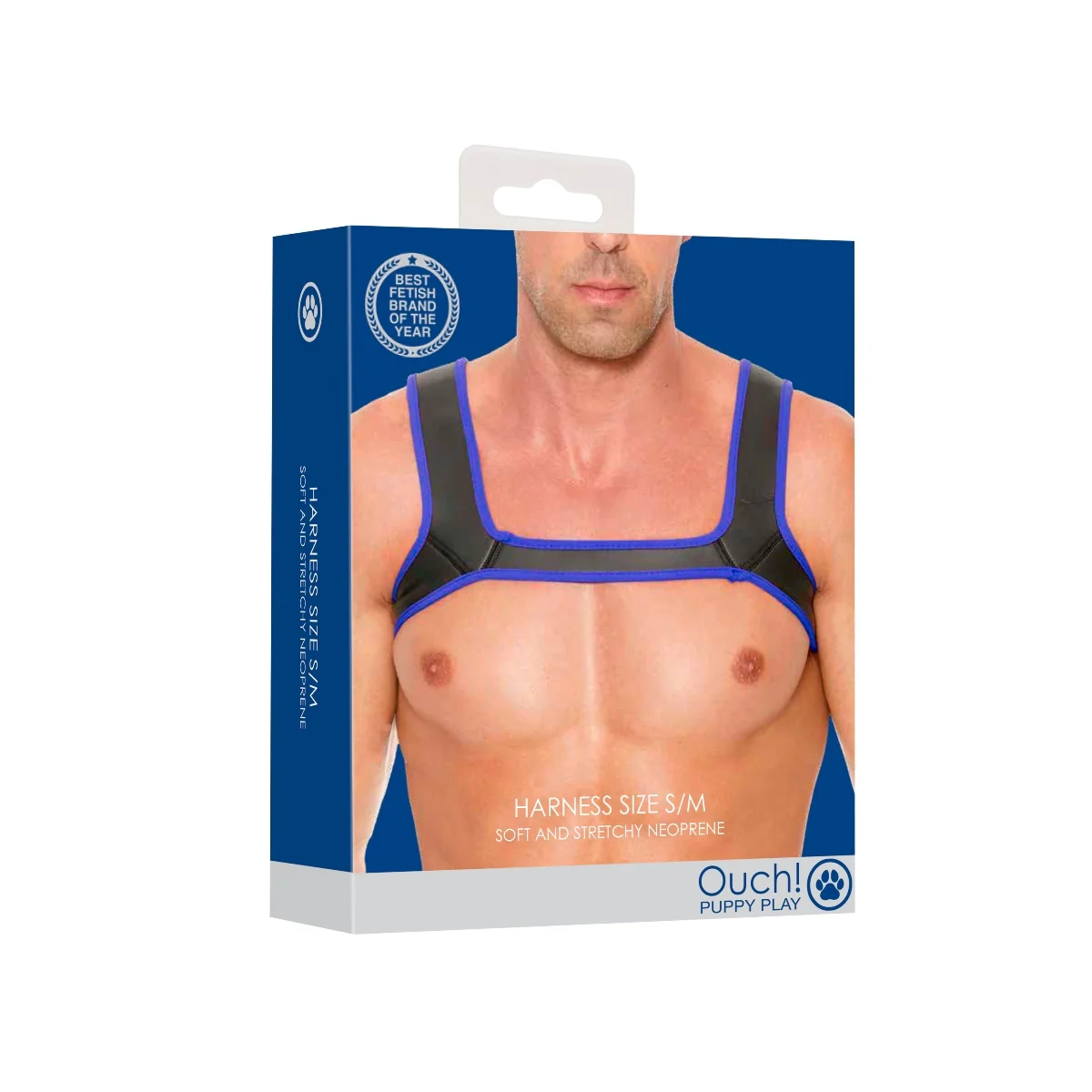 Ouch Puppy Play Neoprene Chest Harness Black Blue - Image 2