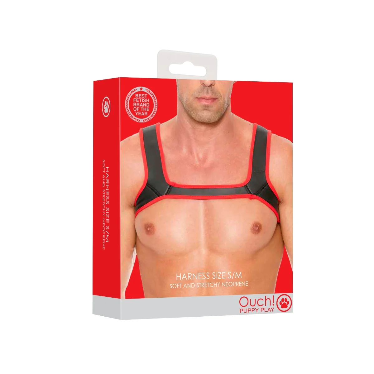 Ouch Puppy Play Neoprene Chest Harness Black Red - Image 2