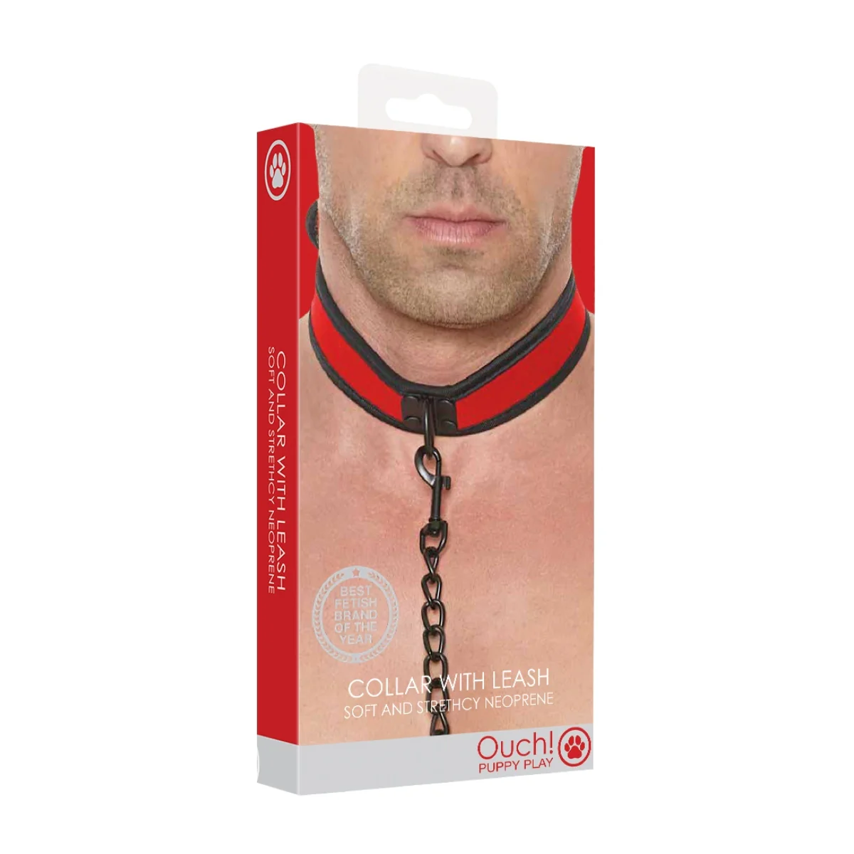 Ouch Puppy Play Neoprene Collar With Leash Black Red - Image 2