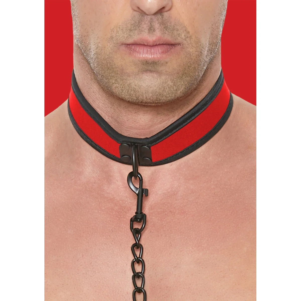 Ouch Puppy Play Neoprene Collar With Leash Black Red - Image 3