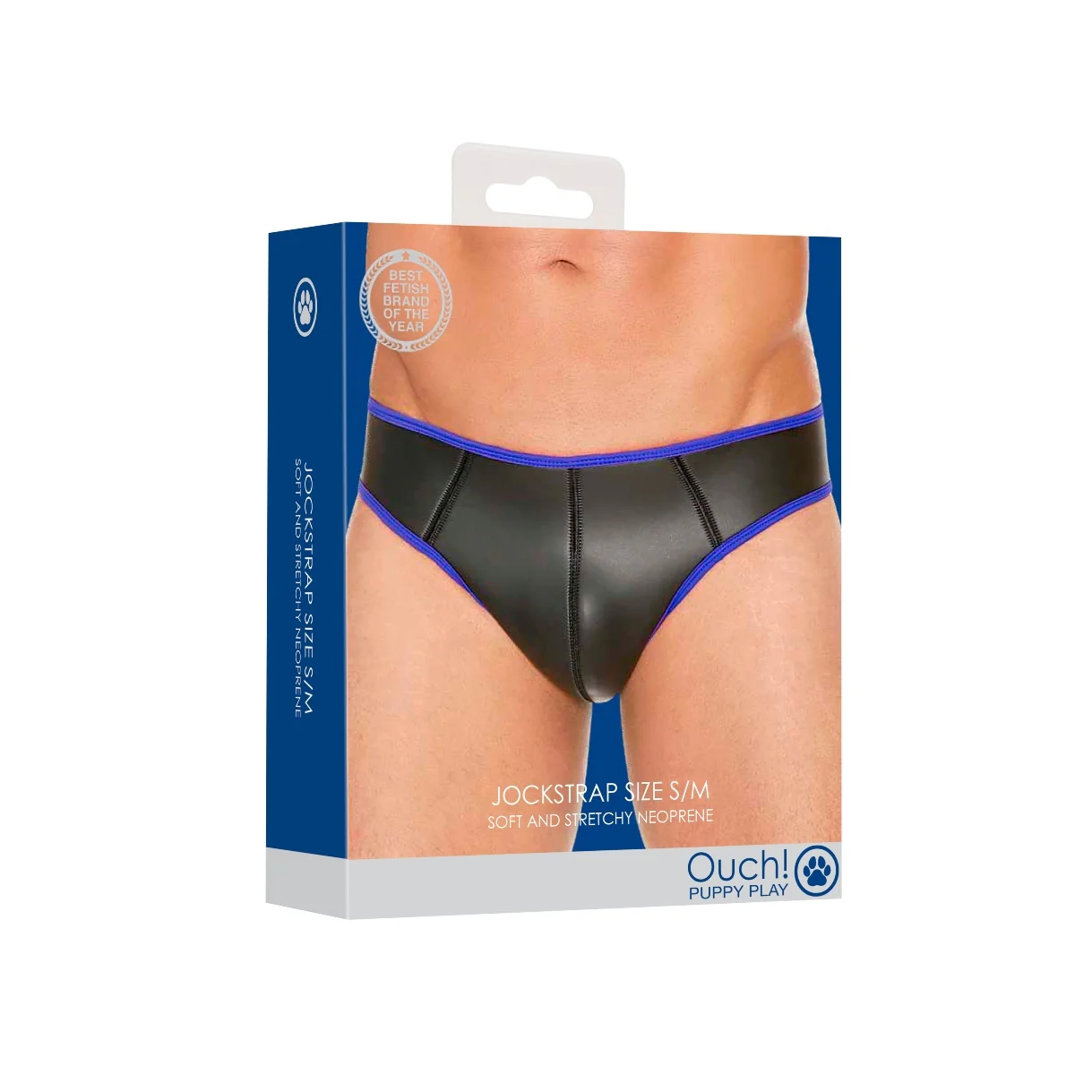 Ouch Puppy Play Neoprene Jock Strap Black Blue - Image 2