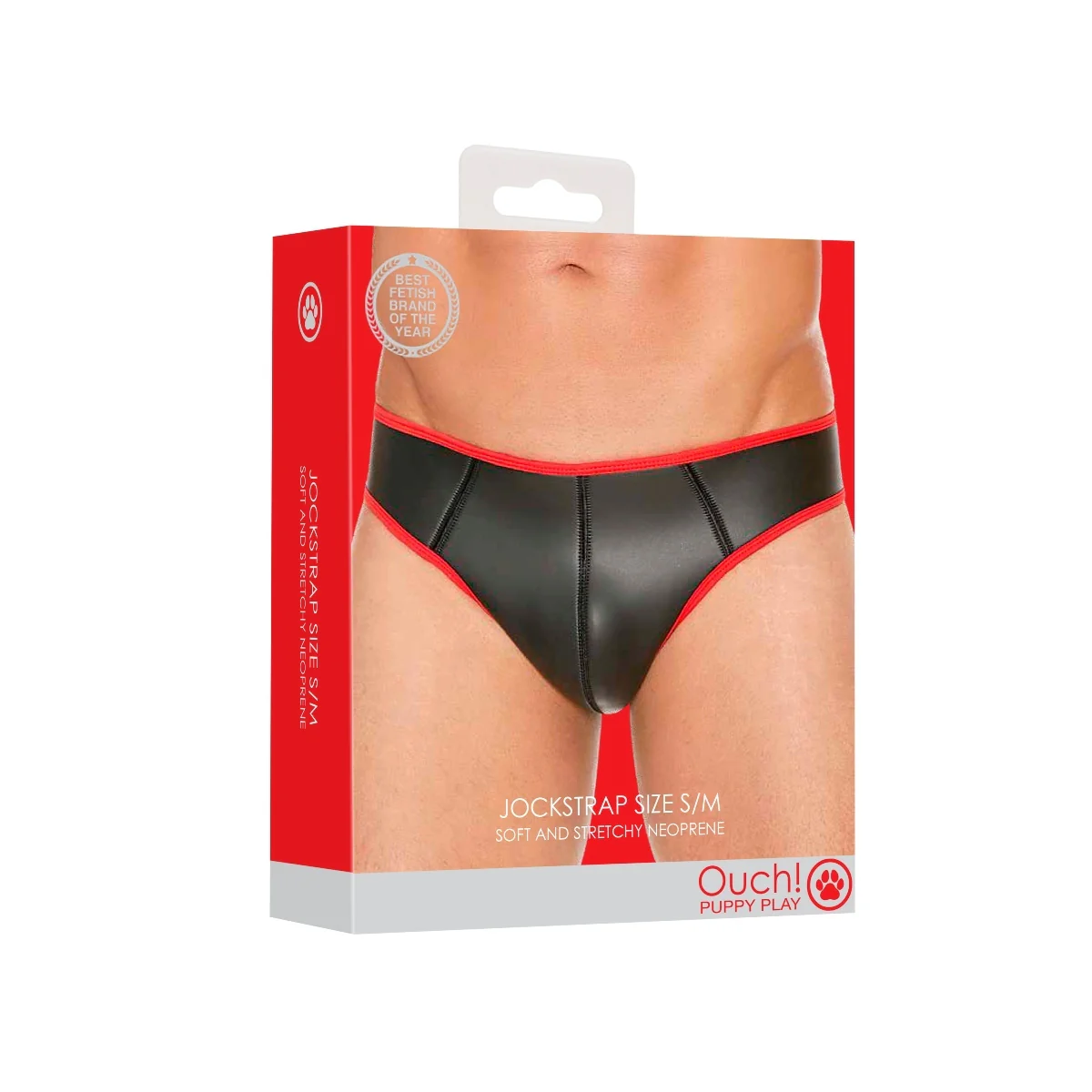 Ouch Puppy Play Neoprene Jock Strap Black Red - Image 2