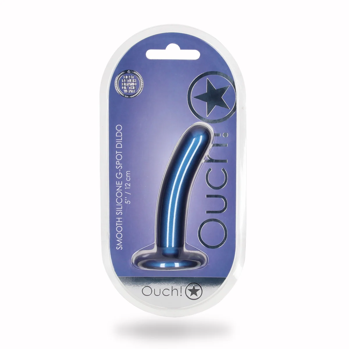 Ouch Smooth Silicone G-Spot Dildo Metallic Blue 5 Inch - Image 2